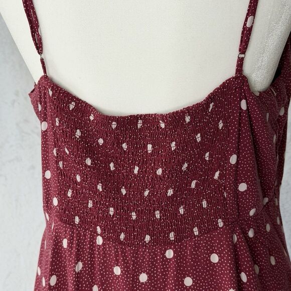 OLD NAVY Size XL Burgundy White Polka Dot Cami Fit & Flare Smocked Back Dress - Picture 8 of 16